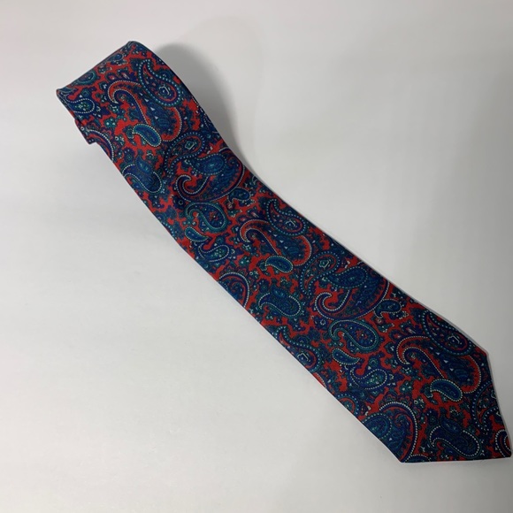 Leo Chevalier mens paisley tie. Blue and red. - Picture 2 of 5